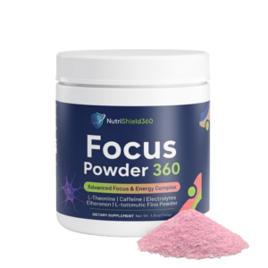 Focus Powder 360 energy fruit punch supplement powder tub by NutriShield360 for clean physical and mental performance.