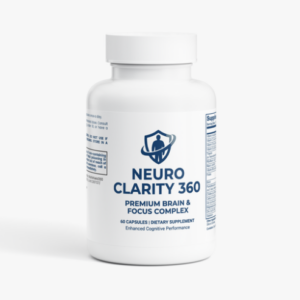 Neuro Clarity 360 premium brain and focus complex supplement bottle by NutriShield360 for cognitive performance and mental clarity.